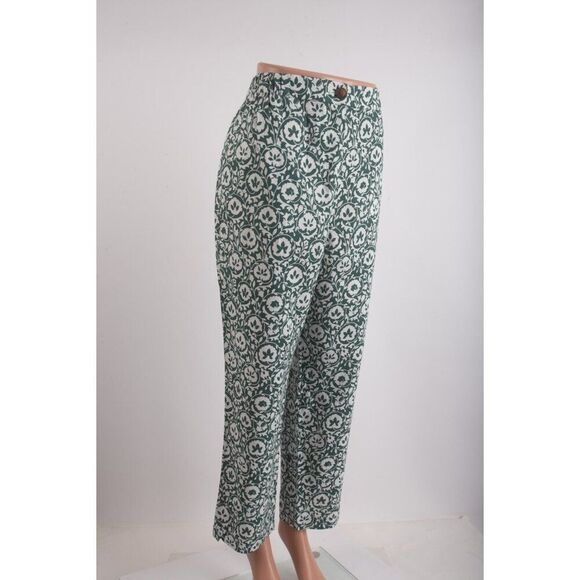 Boden Womens Linen Trousers Pants UK 14 US 10 Green White Floral R0359 NWT - Picture 3 of 8